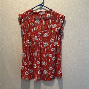 Daniel Rainn Orange Ruffled Front Blouse